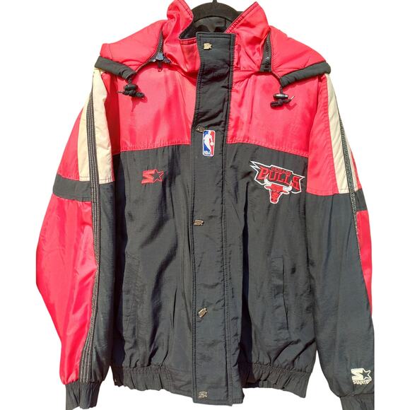 Chicago Bulls 90s STARTER puffer "Baby Calf" jacket XL black red NBA vintage - Picture 3 of 6